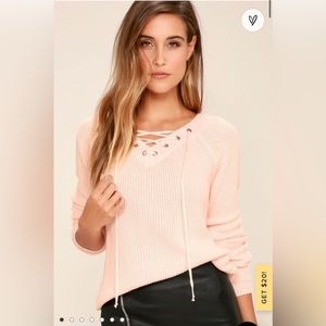 The Lulus Welcome Home Peach Lace-Up Sweater XS
